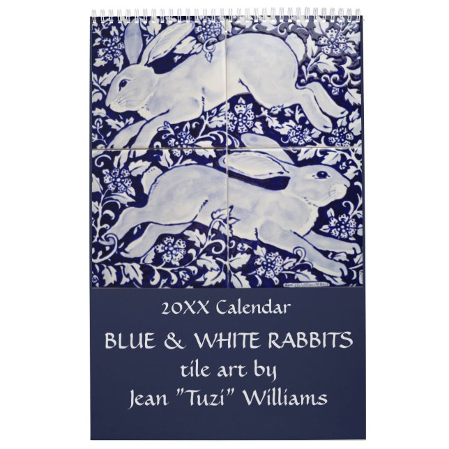 Calendrier Carrelage bleu et blanc de lapin Art N'importe que (Protection)