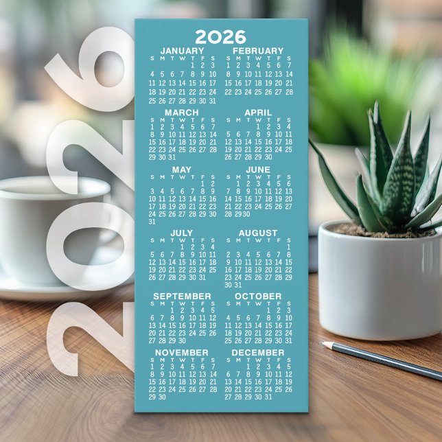 Calendrier - Carte bleue minimaliste moderne haute (2026 Calendar on Cardstock - Simple, Minimal Design)