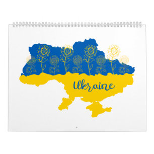 Calendrier Carte de l'Ukraine avec tournesol et drapeau ukrai