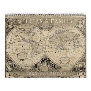 Calendrier Carte du monde Vintage - Photo de la famille 2021