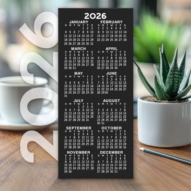 Calendrier - Carte Noire Minimale Moderne (2026 Calendar on Cardstock - Simple, Minimal Design)