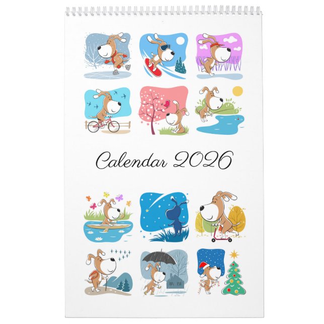 Calendrier Cartoon Funny Cute Puppy Dog Lover 2026 (Protection)
