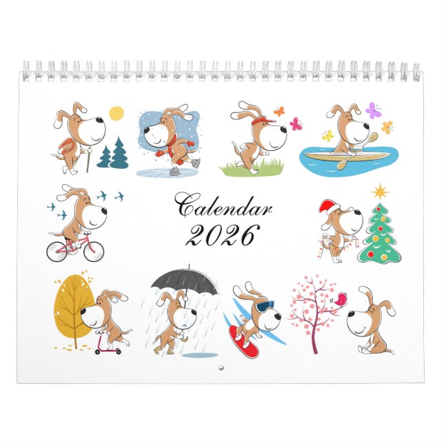 Calendrier Cartoon Funny Cute Puppy Dog Lover 2026 Calendar (Protection)