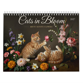 Calendrier Cats in Bloom 2027 Birth Month Flowers Cat Art