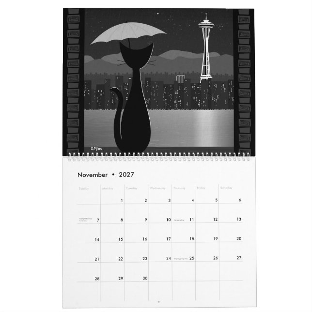 Calendrier Chat de voyage milieu de siècle (Nov 2027)