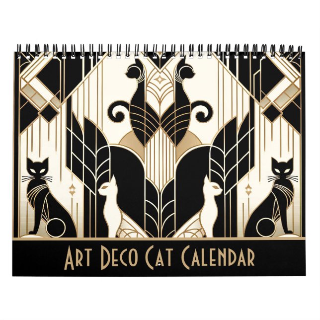 Calendrier Chat noir blanc et or Art déco (Protection)