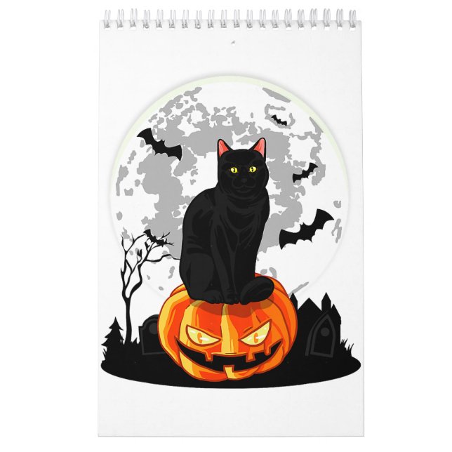 Calendrier Chat noir sur T-shirt Citrouille - Halloween Plein (Protection)