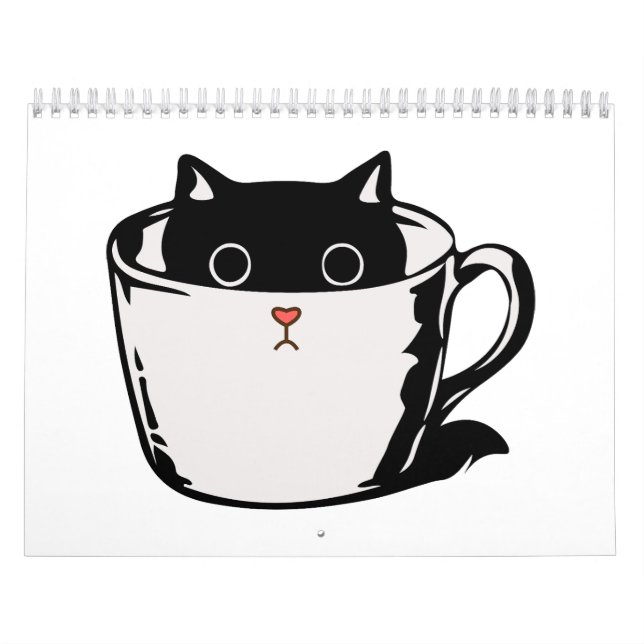 Calendrier Chaton noir avec nez rouge caché dans une tasse (Protection)