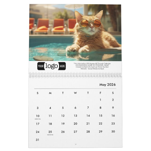 Calendrier Chats en Vacances - Ajouter Logo Pour Cadeau Profe (Mai 2026)