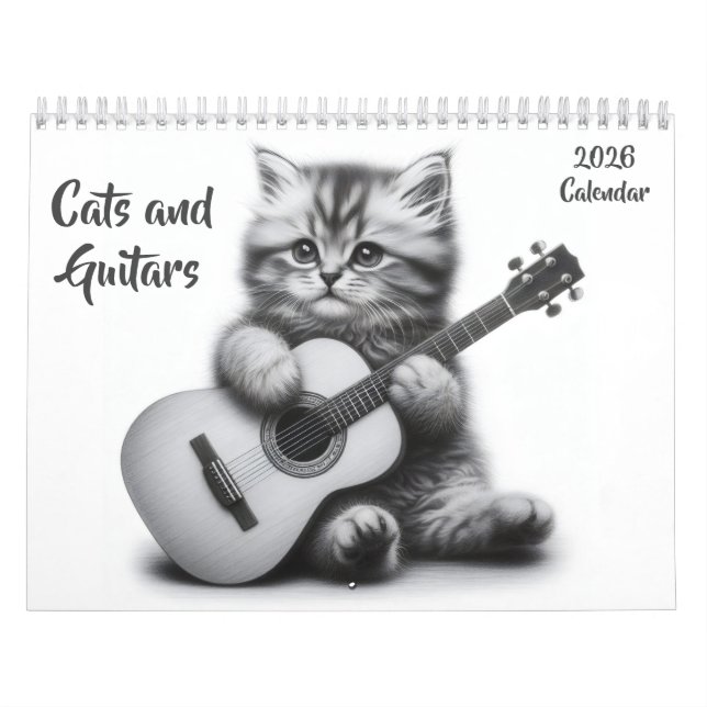 Calendrier Chats et guitares Noir et Blanc 2026 (Protection)