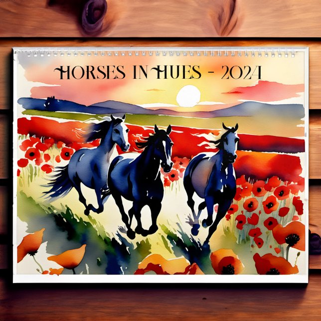 Calendrier Chevaux en teintes aquarelle cheval amoureux cadea (Horses in hues watercolor horse lovers gift 2024 calendar)
