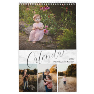 Calendrier Chic Marbre Aquarelle Script Multi Photo Calendrie
