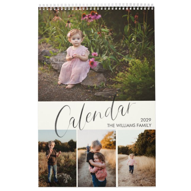 Calendrier Chic moderne Aquarelle Script Multi Photo (Protection)