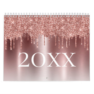 Calendrier Chic Rose Parties scintillant or Ombre Blush Pink 