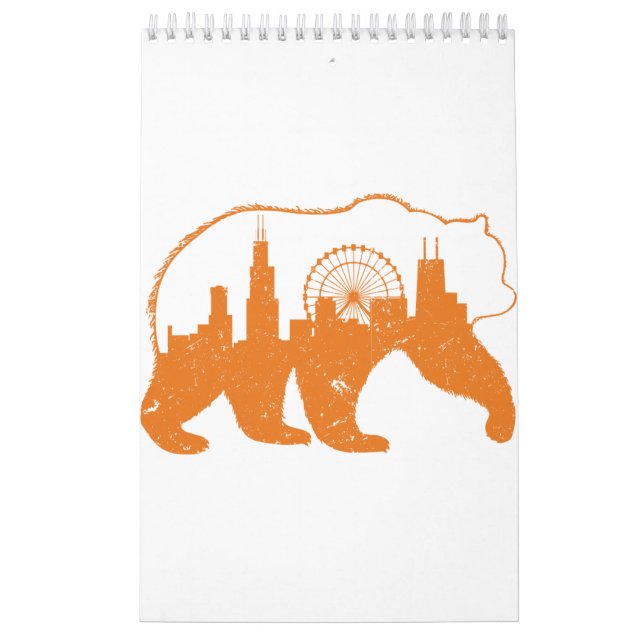 Calendrier Chicago City Vêtement Downtown Walking Bear Silhou (Protection)