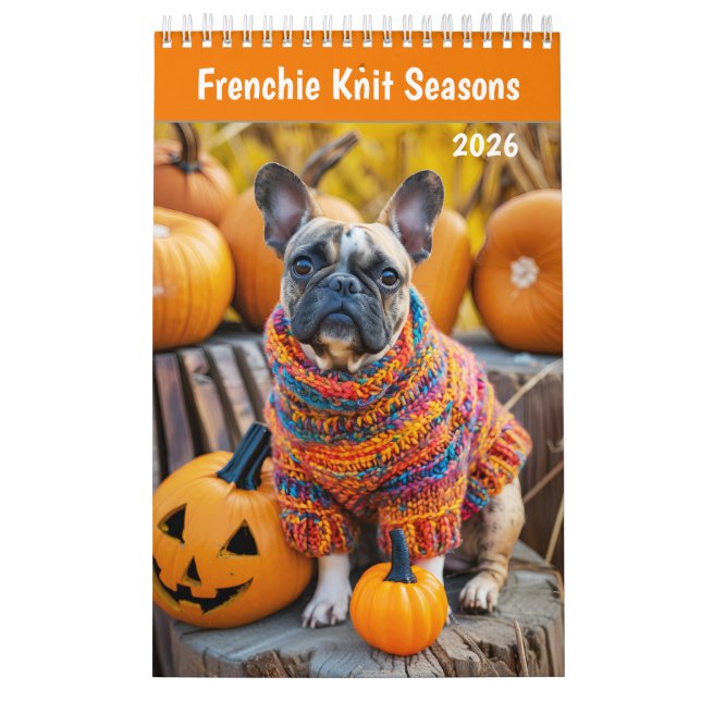 Calendrier Chien Cozy 2026 - Frenchie Knit Seasons (Protection)