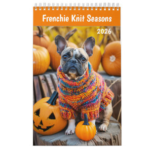 Calendrier Chien Cozy 2026 - Frenchie Knit Seasons