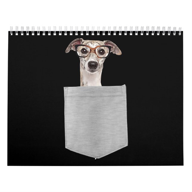 Calendrier Chien dans ta poche de gris avec des lunettes sur (Protection)