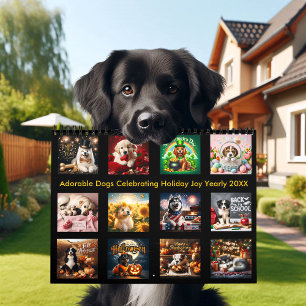 Calendrier Chiens adorables célébrant la fête de vacances Joy