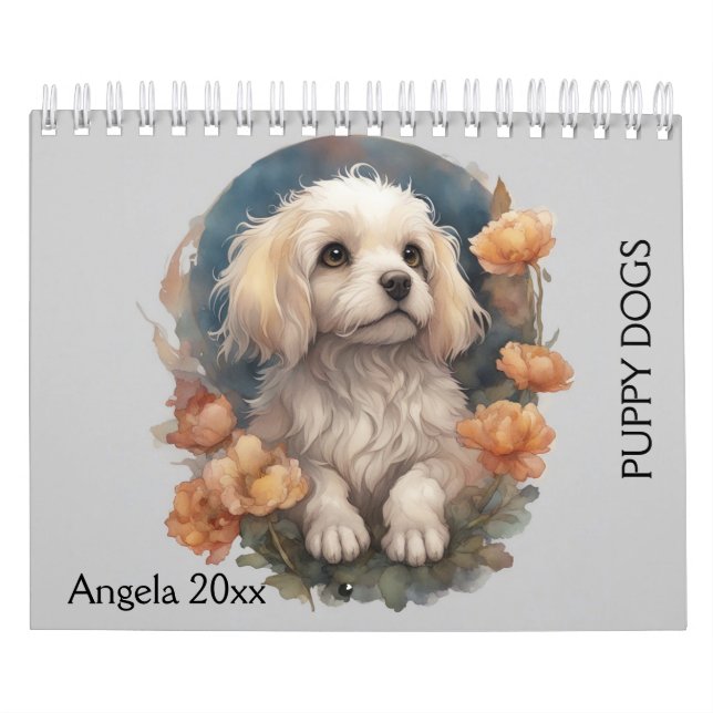 Calendrier Chiens, Chiots, Fleurs De Chiens, (Protection)
