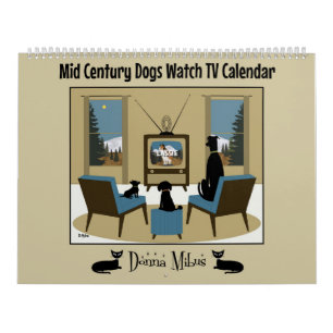 Calendrier Chiens du milieu du siècle regardent la télévision