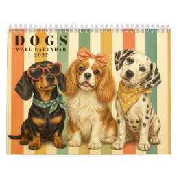 Calendrier Chiens mignons en rayures rétro, art de compagnie