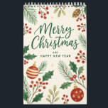 Calendrier Christmas & New Year Holiday Card<br><div class="desc">Bring the warmth and charm of the holiday season to life with this elegant watercolor Christmas and New Year design. Featuring hand-painted pine branches, holly leaves, winter berries, golden ornaments, and classic festive greenery, this artwork creates a timeless and cozy holiday feel. A beautiful choice for anyone who loves traditional...</div>