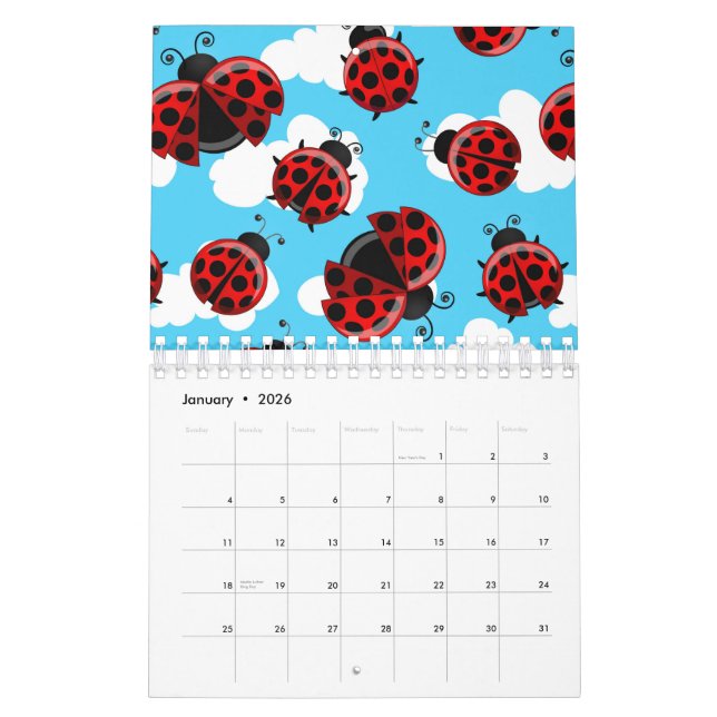 Calendrier Ciel Bleu Nuages Bleu Rouge coccinelle (Jan 2026)