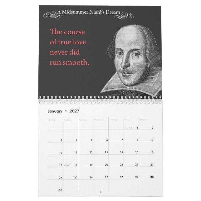 Calendrier Citations de Shakespeare.  2014 (Jan 2027)