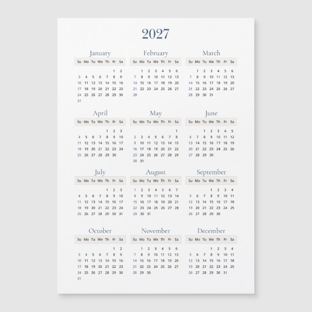 Calendrier Classique Navy 2027 | Toute couleur de  (Devant)