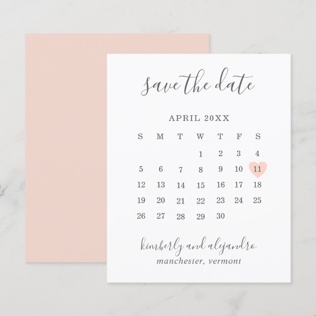 Calendrier cœur pêche Budget Mariage Enregistrez l (Devant / Derrière)