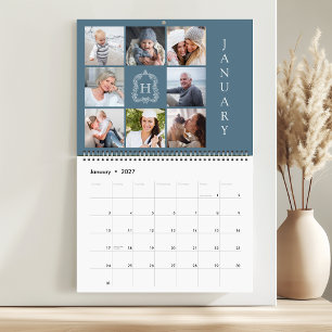 Calendrier Collage de photos de famille Monogramme Blason Ble