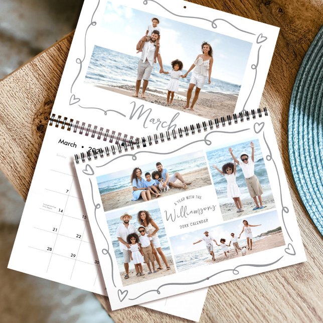 Calendrier Collage photo de 17 images avec écriture Hearts Sc (Créateur téléchargé)