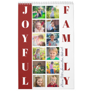 Calendrier collage photo de famille 2026 monogrammed burgundy