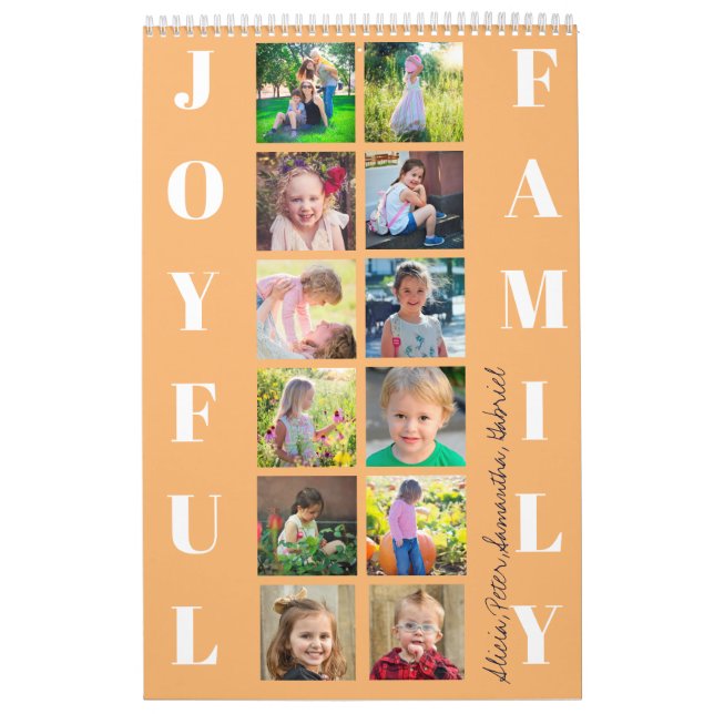 Calendrier Collage photo de famille 2026 monogrammed orange (Protection)