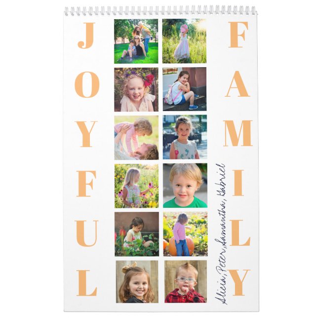 Calendrier Collage photo de famille 2026 monogrammed white (Protection)