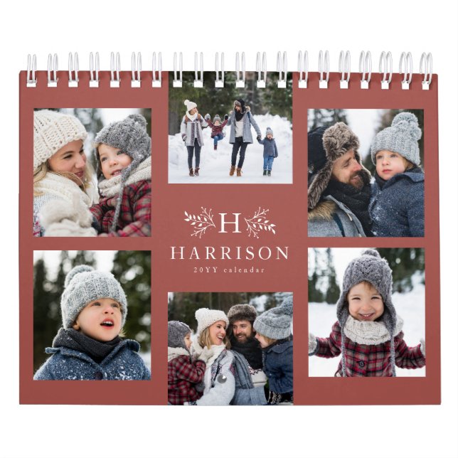 Calendrier Collage photo de famille rustique terre cuite mono (Protection)
