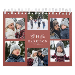 Calendrier Collage photo de famille rustique terre cuite mono