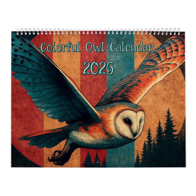 Calendrier coloré de hibou 2026 (Protection)