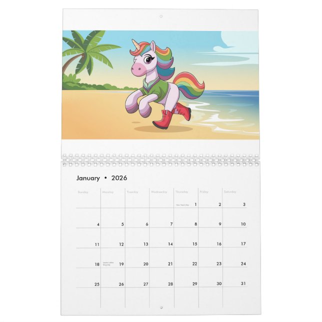 Calendrier coloré de la collection Unicorn (Jan 2026)