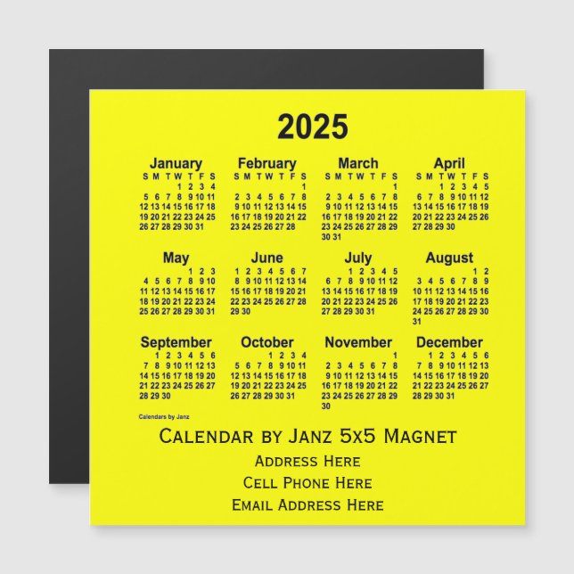 Calendrier commercial jaune 2025 par Janz (Devant / Derrière)