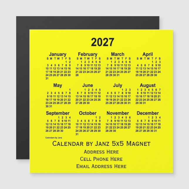 Calendrier commercial jaune 2027 par Janz (Devant / Derrière)