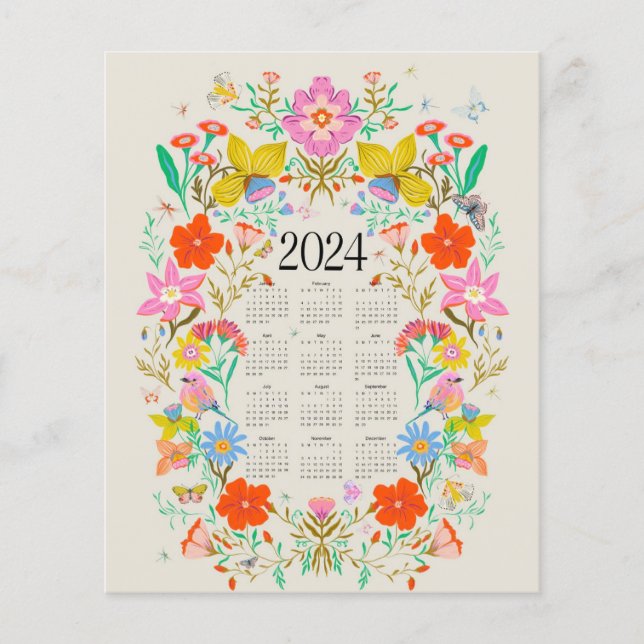 Calendrier complet 2024 fleuri (Devant)