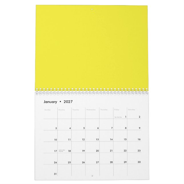 Calendrier Conception avec un Arrière - plan jaune et une bor (Jan 2027)