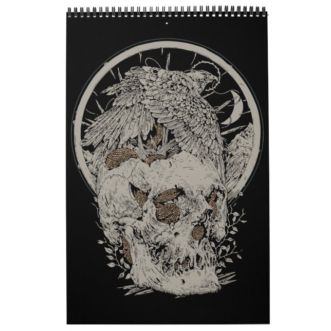 Calendrier Conception Intriquée de Crâne et d'Oiseau (Protection)