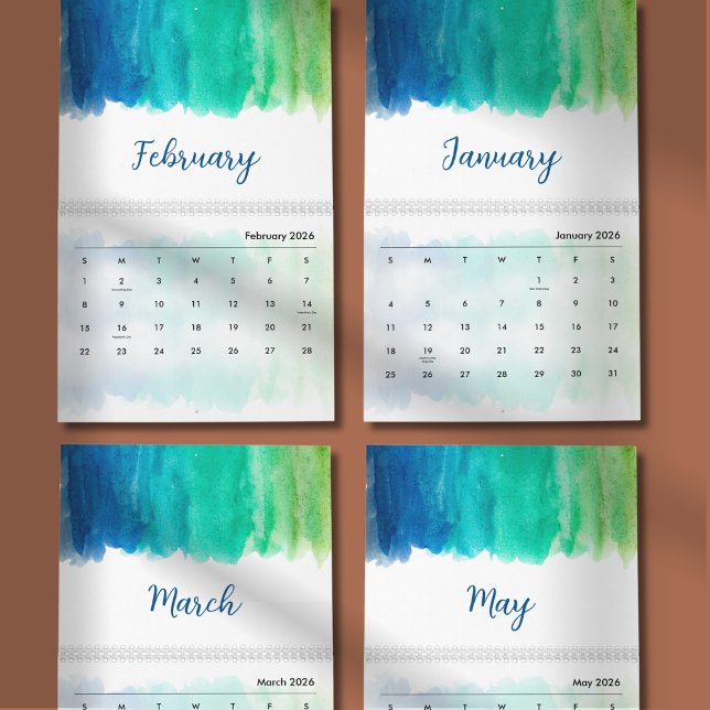 Calendrier Conception minimale élégante et calme à l'aquarell (Créateur téléchargé)