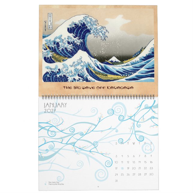 Calendrier Cool oriental japonais Hokusai Fuji Voir le paysag (Jan 2027)