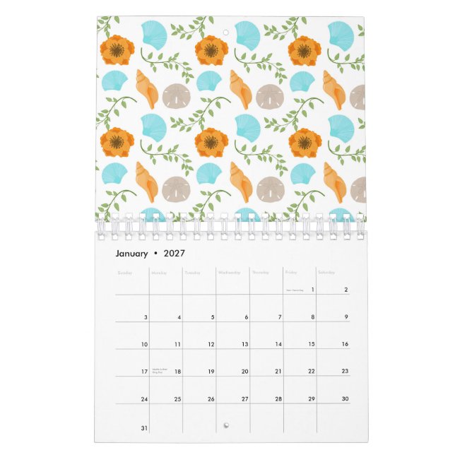 Calendrier Coquilles Marines Fleur Orange (Jan 2027)