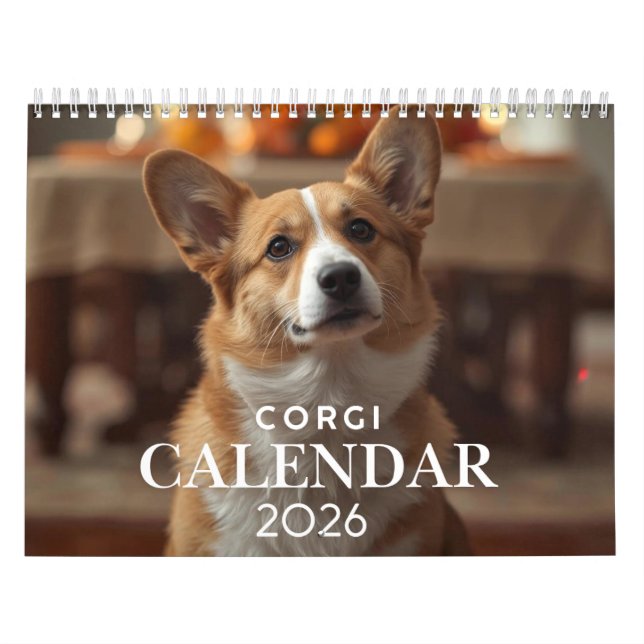 Calendrier Corgi 2026 – Calendrier mural 12 mois (Protection)