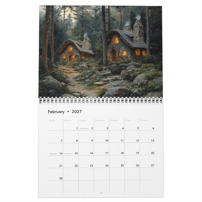Calendrier Cottages de la forêt de bois (Feb 2027)